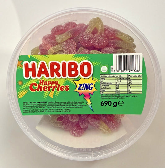 HARIBO TUB SOUR CHERRYS ZING 690G JELLIES. 1x690g (75 PEICES APPROX) Best Gift