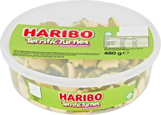 Haribo Terrific Turtles 480g Tub – Fruity Gummy Jelly Sweets – Party Share Treat