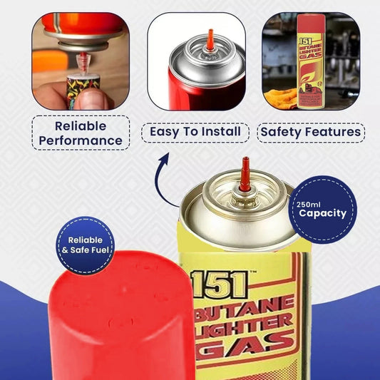 Universal Butane Gas Refill 250ml – BBQ Camping Lighter Fuel High- Quality Fluid